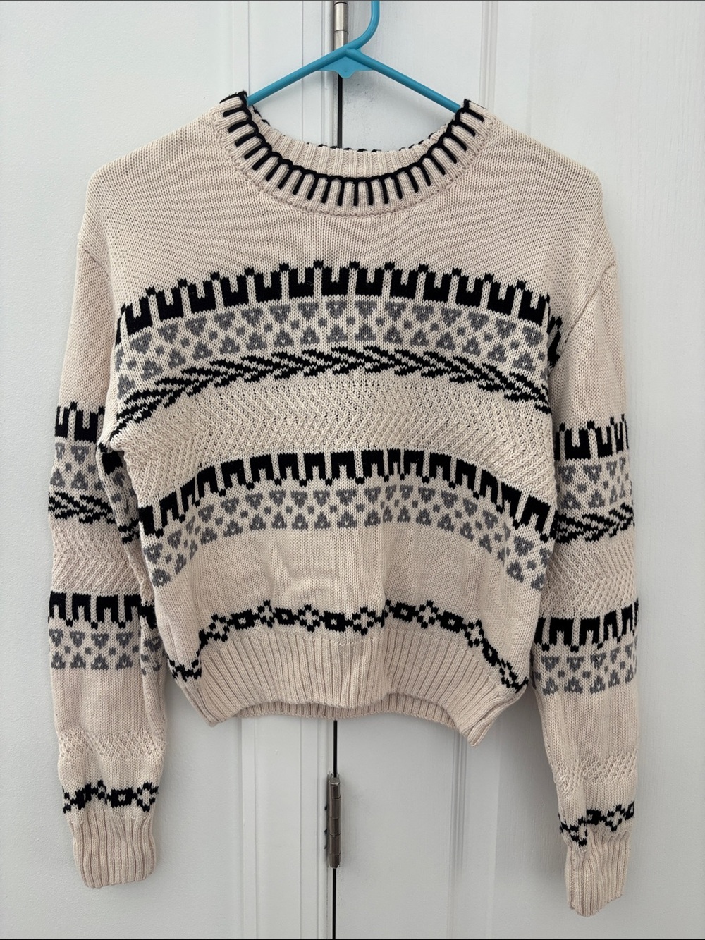 Z Supply Cream Crewneck Sweater with Black & Gray Pattern